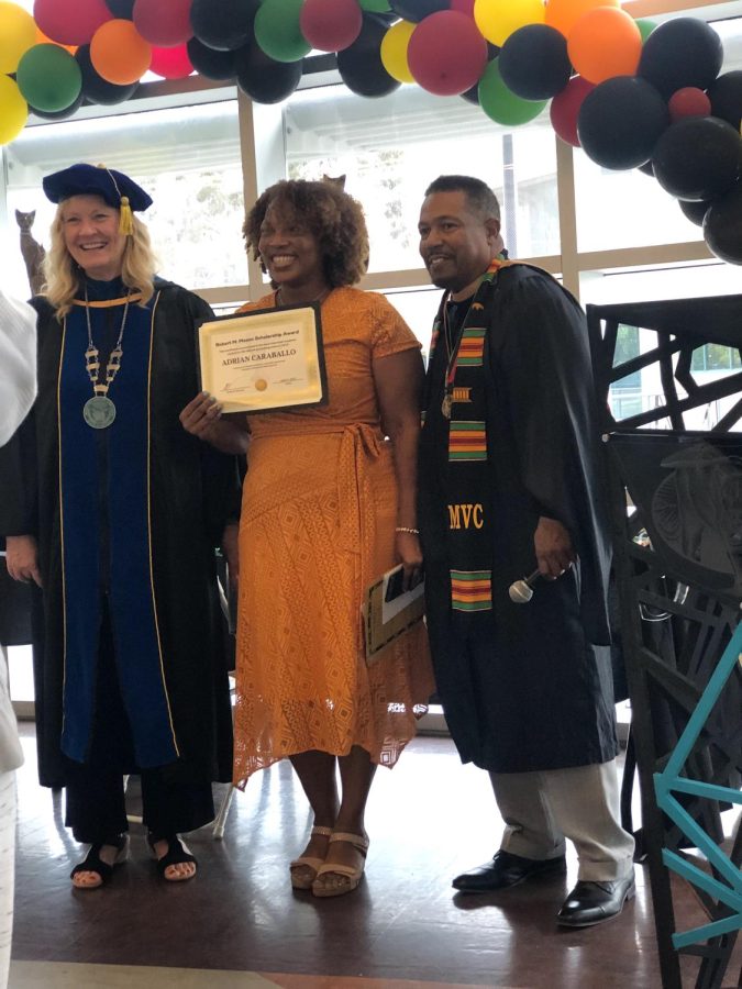 L to R: MVC President, Dr. Robin Steinback; Umoja Most Improved Student, Adrian Caraballo; MVC Professor Robert Mason